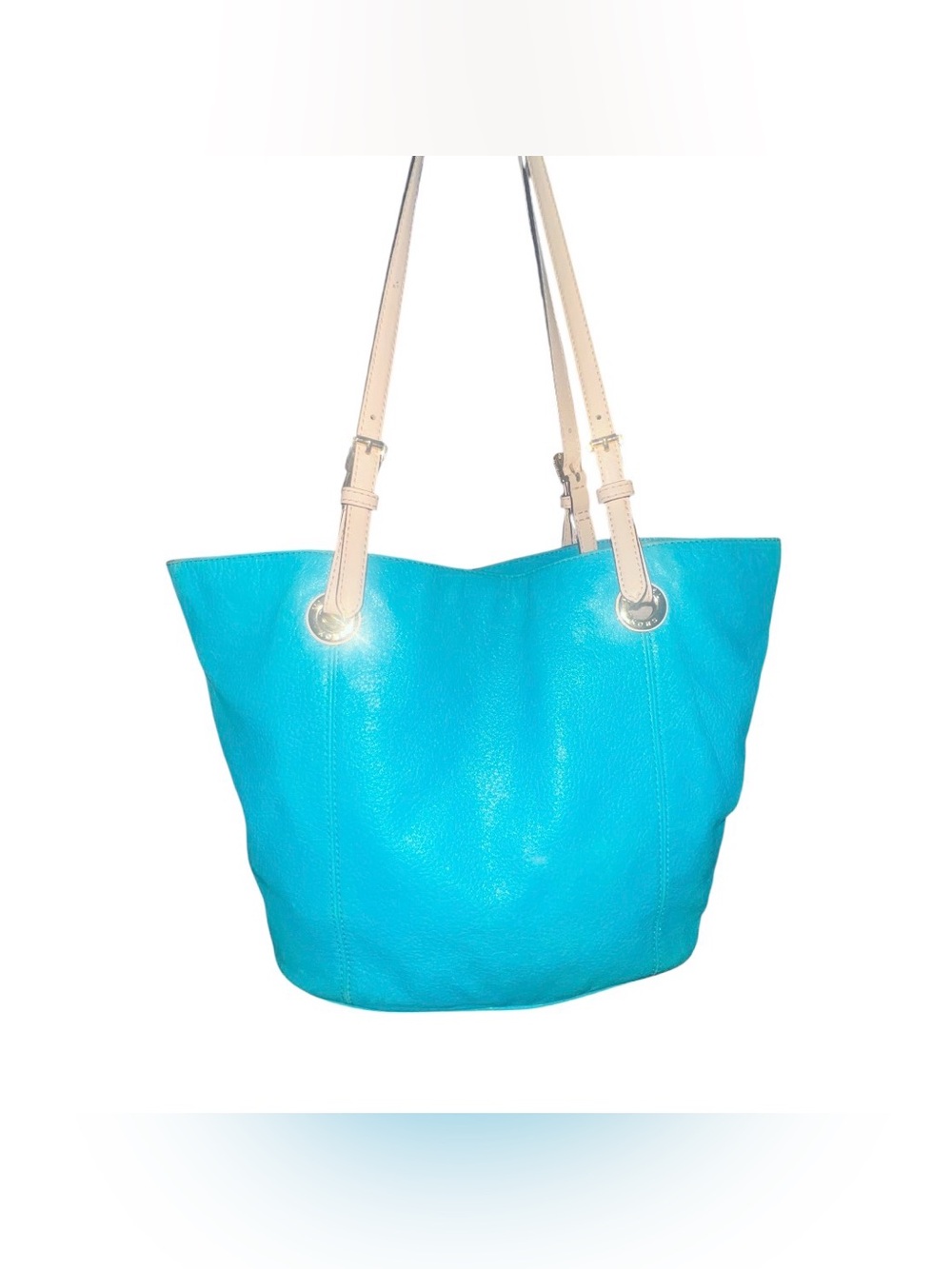 Michael Kors Teal Leather Jet Set Tote with Beige Straps